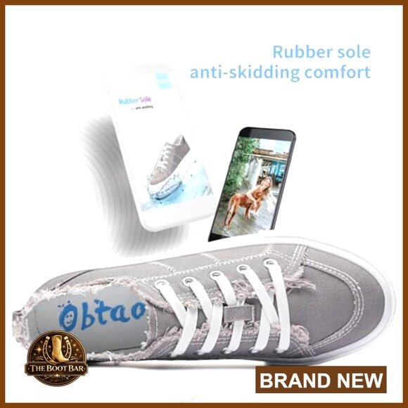 Women's Platform Canvas Sneakers, 1.5 Inch Lift, Lace-Up Low Top Walking Shoes - Picture 5 of 7